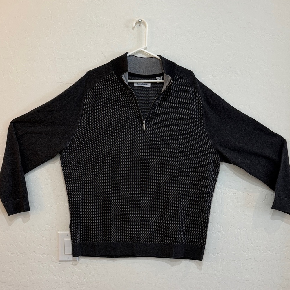 Tommy Bahama Black and Gray Zip-Up Sweater